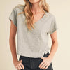 Aemi + Co Side Slit V-Neck Short Sleeve Cropped T-Shirt - Light Gray