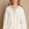 POL Half Zip Drop Shoulder Hooded Sweater - Provence Cream