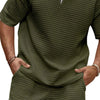 Men's Full Size Zip Collar Short Sleeve Top and Shorts Set Plus Size - Army Green