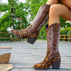 Western Embroidered Mid-Calf Boots - Leopard