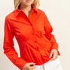 HYFVE Long Sleeve Pleated Waist Poplin Shirt - RED