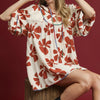 Umgee Two Tone Floral Tie-Neck Babydoll Dress - Rust