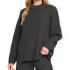 Zenana Round Neck Knit Top and Shorts Sweater Set - BLACK