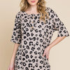 BOMBOM Button Detail Exposed Seam Leopard Half Sleeve Top - Leopard