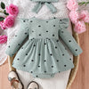Children's Heart Print Ruffle Trim Bodysuit Dress with Headband - Green