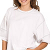 Zenana Balloon Sleeve Top with Contrast Stitching - WHITE