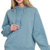 Zenana Drawstring Relaxed Fit Fleece Hoodie - BLUE GREY