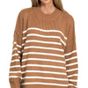 Zenana Exposed Seam Striped Oversized Sweater - DEEP CAMEL