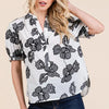 Lime 'N' Chili Embroidered Split Neck Puff Sleeve Blouse - IVORY/BLACK
