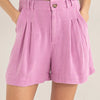 HYFVE High Waist Pleated Linen Shorts - Pink