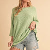 Aemi + Co Side Slit Ribbed Hem Round Neck Sweater - Lime