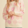 Heart Ribbed Hem Long Sleeve Sweater - Watermelon pink
