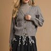 Umgee Chunky Cable Knit V-Neck Button-Up Cardigan - H. GREY