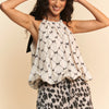 Davi & Dani Ribbon Checker Printed Tie Halter Neck Blouse Top - IVORY