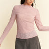 Davi & Dani Long Sleeve Sheer Small Embroidered Bows Lace Top - DUSTY PINK