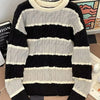 Men's Plus Size Striped Cable Knit Pullover Sweater - Black