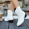 Point Toe Block Heels Boots - White