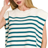 Zenana Oversized Crew Neck Stripe Sweater Vest - TEAL