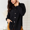 Double Take Waffle-Knit Collared Neck Dropped Shoulder Shirt - Black