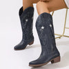 Western Star Embroidered Cowboy Boots - Navy Blue
