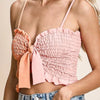 BiBi Woven Color Block Smocked with Ribbon Bra Top - PEACH/LT PINK
