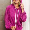 BiBi Brushed Checker Drawstring Long Sleeve Hoodie - MAGENTA