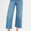 RISEN Tummy Control Mid Rise Crop Wide Front Slit Jeans - MEDIUM