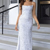 Sequin Backless Split Maxi Dress - White