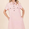 Mittoshop Button Detail Collared Neck Short Sleeve Shirt Dress - Baby Pink