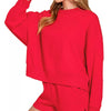 Zenana Fleece Round Neck Sweatshirt and Shorts Set - RUBY