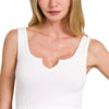 Zenana Seamless Split Neck Bra Tank Top - WHITE