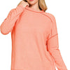 Zenana Full Size Melange Hacci Exposed Seam Hi-low Tee Plus Size - CORAL