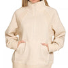 Zenana Half Zip Fleece Sweatshirt with kangaroo Pocket - H BEIGE