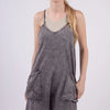 VERY J V-Neck Sleeveless Washed Romper - Black
