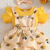 Children's Ruffle Trim Bodysuit and Bee Print Dress Set with Headband - Yellow