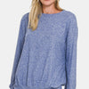 Zenana Full Size Melange Round Neck Top - Lt Navy