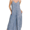 Zenana Lyocell Acid-Washed Jumpsuit - M INDIGO