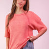 VERY J Mineral Washed Ribbed Knit Casual Top - Coral