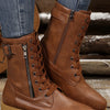 Lace Up Round Toe Boots - Tan