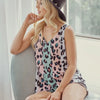 BiBi Leopard Printed Jersey Color Block Sleeveless Top - IVORY/PINK/MINT