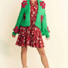 Davi & Dani Floral Applique Open Front Drop Shoulder Cardigan - Green