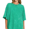 Zenana French Terry Washed Drop Shoulder Short Sleeve Top - K GREEN