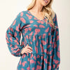 Celeste Full Size Tiered Floral V-Neck Long Sleeve Blouse - Teal