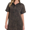 Zenana Tencel Mineral Washed Collared Shirts Dress - ASH BLACK