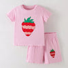 Children's Strawberry Round Neck Tee and Shorts Set - Blush Pink