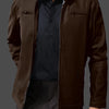 Men's Full Size Zip Up Long Sleeve Jacket Plus Size - Brown