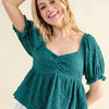 And The Why Lovely Textured and Smocked Top - TEAL
