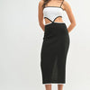 MABLE Ribbed Knit Color Block Cutout Midi Dress - Black