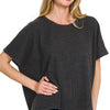 Zenana Ribbed Round-Neck Short-Sleeve Knit Top - BLACK