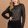 Culture Code Full Size Round Neck Mesh Perspective Top - Black